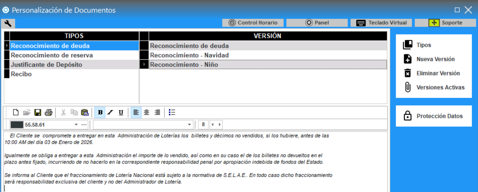 Reconocimiento de Deuda - Personalizar Informes Reconocimiento de Deuda